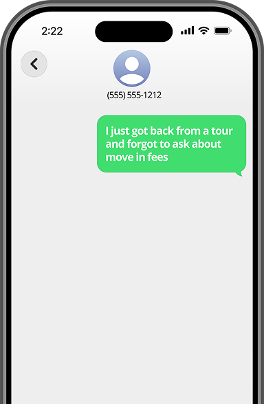 Pedro texting Ashton Pointe to ask about move-in fees