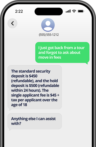 Leasing Assistant responding to Pedro with move-in fee information